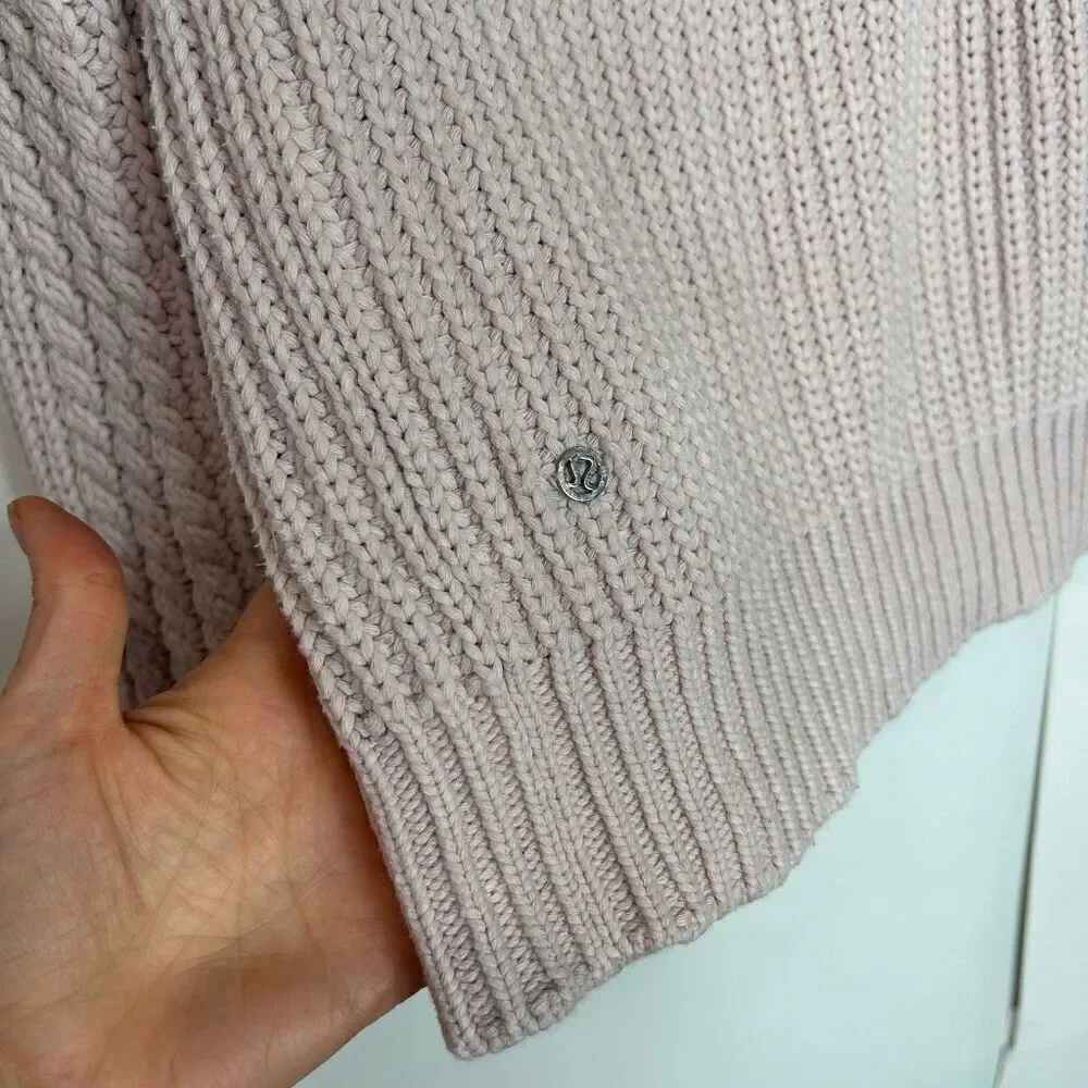 Lululemon Sweater Bring The Cozy Turtleneck Misty Pink Thick Cotton Cableknit 4